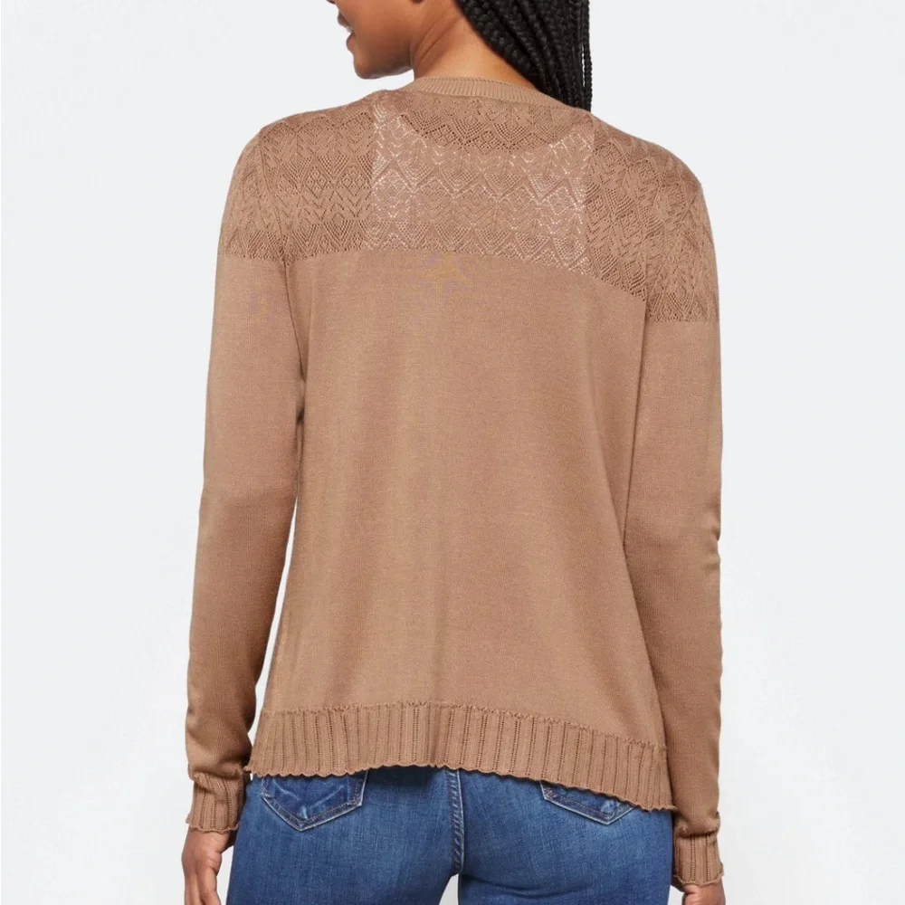 Lety & Me Leana Pointelle Detail Cardigan, Brown, XL - Picture 2 of 8